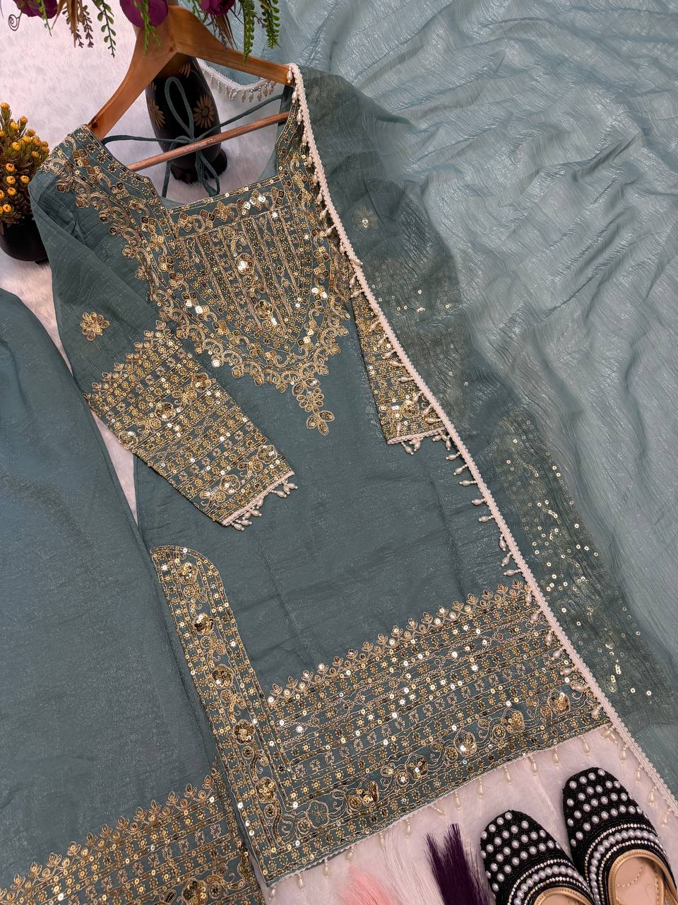 Royal Orchid Embroidered Evening Couture